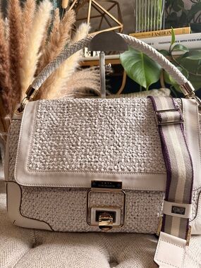 Anya Hindmarch Cream Woven Leather Shoulder Bag with Striped Strap